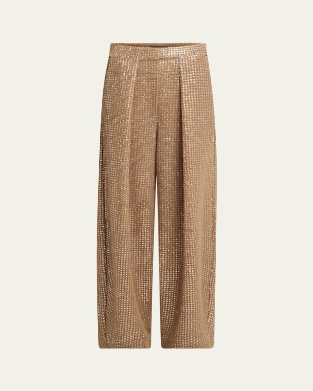 Sequined Jersey Pleated Trousers